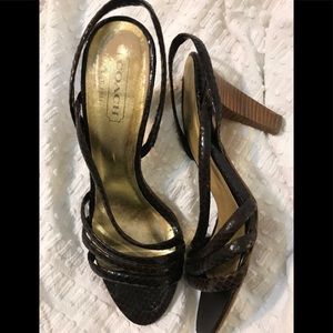 Coach Strappy Sandals Brown Snake Heels 8